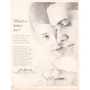 1960 John Hancock Life Insurance Vintage Print Ad Father Reading to Son Wall Art